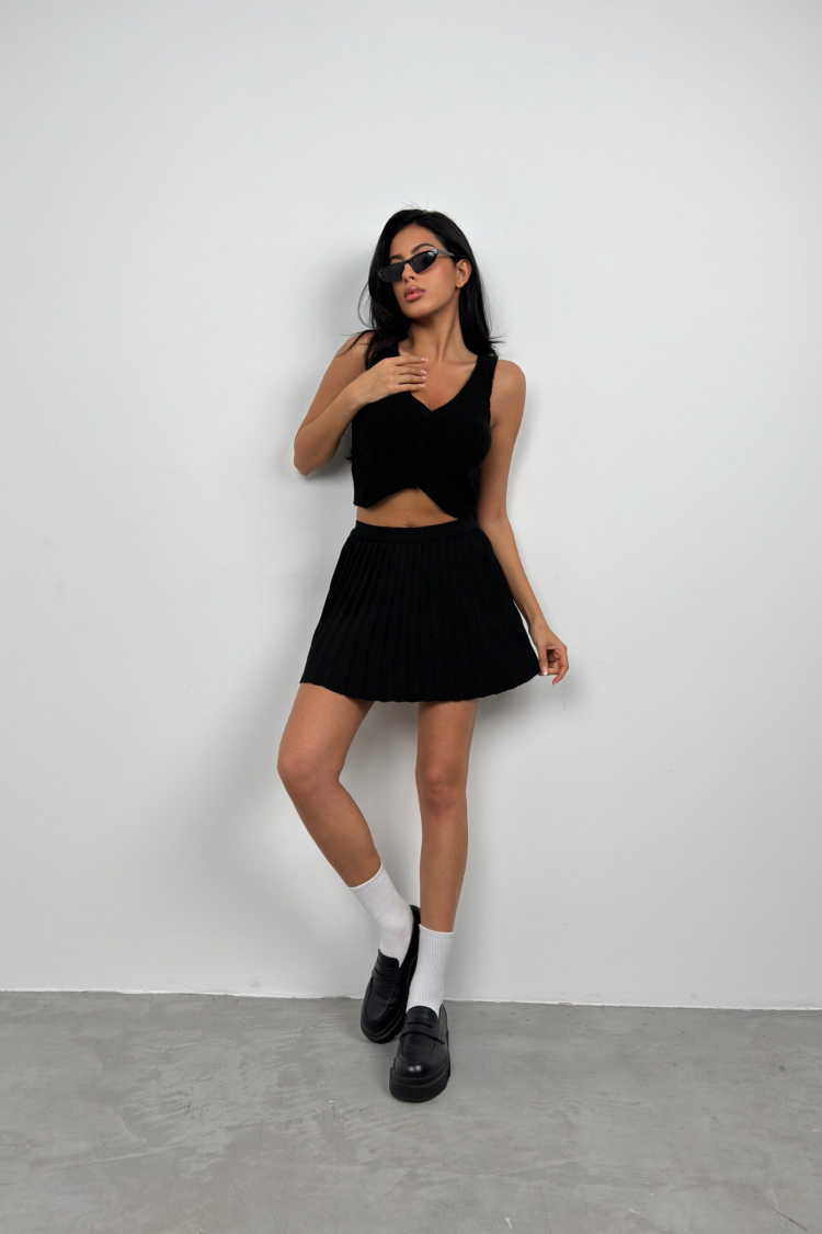 Button Detail Knitwear Vest - Black Fashion - Globality Store - Women Clothes Wholesale Turkey