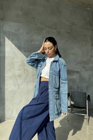 Multi-Pocket Denim Jacket - Blue - Cream Rouge - Globality Store - Women Clothes Wholesale Turkey