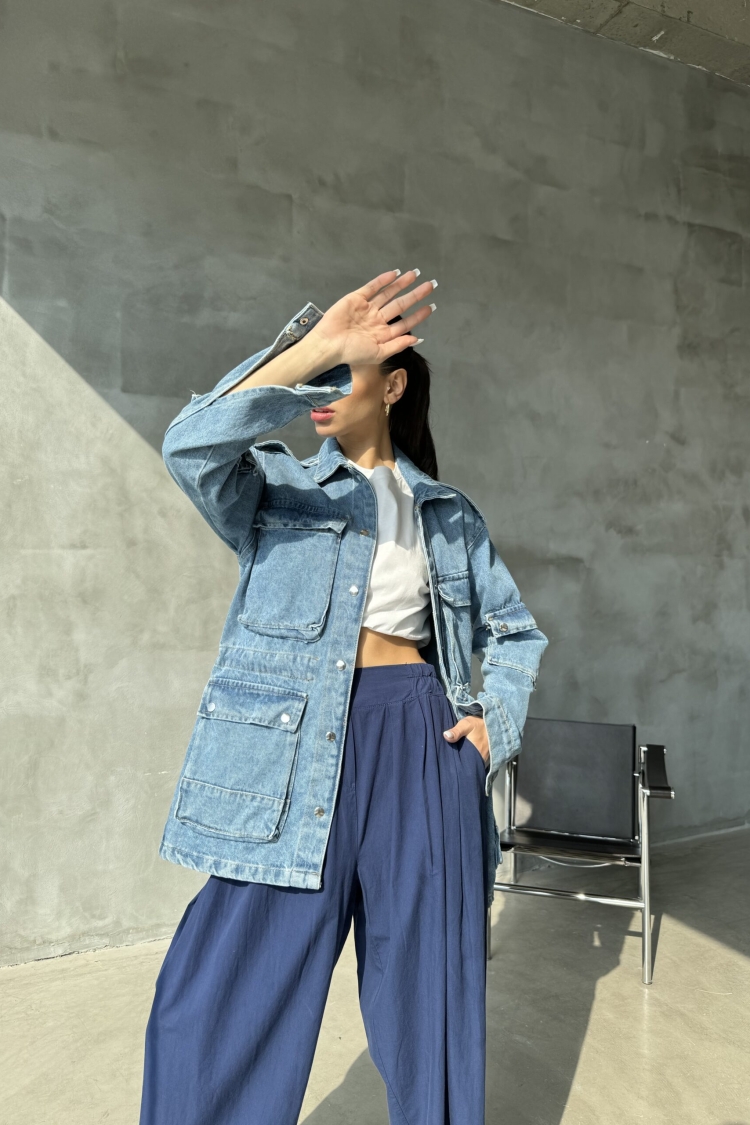 Multi-Pocket Denim Jacket - Blue