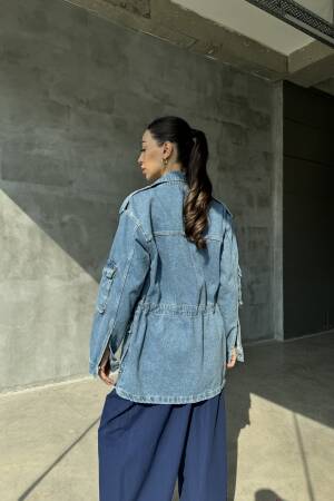 Multi-Pocket Denim Jacket - Blue - Cream Rouge - Globality Store - Women Clothes Wholesale Turkey