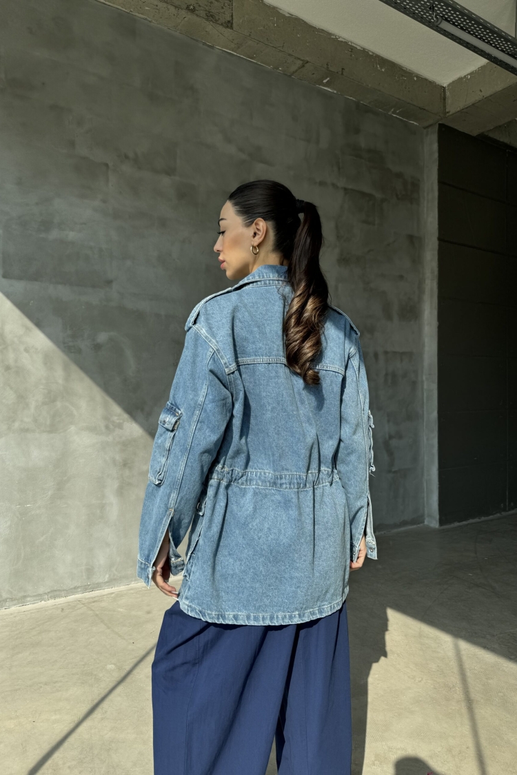 Multi-Pocket Denim Jacket - Blue