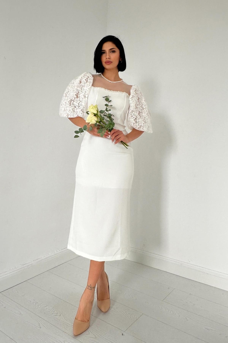 Pearl Tulle Detail Dress - Elisa - Globality Store - Women Clothes Wholesale Turkey