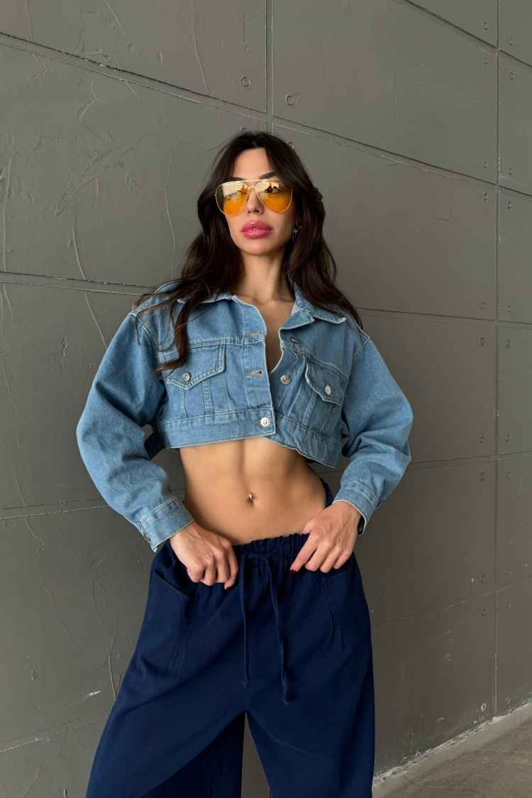 Crop Denim Jacket - Blue