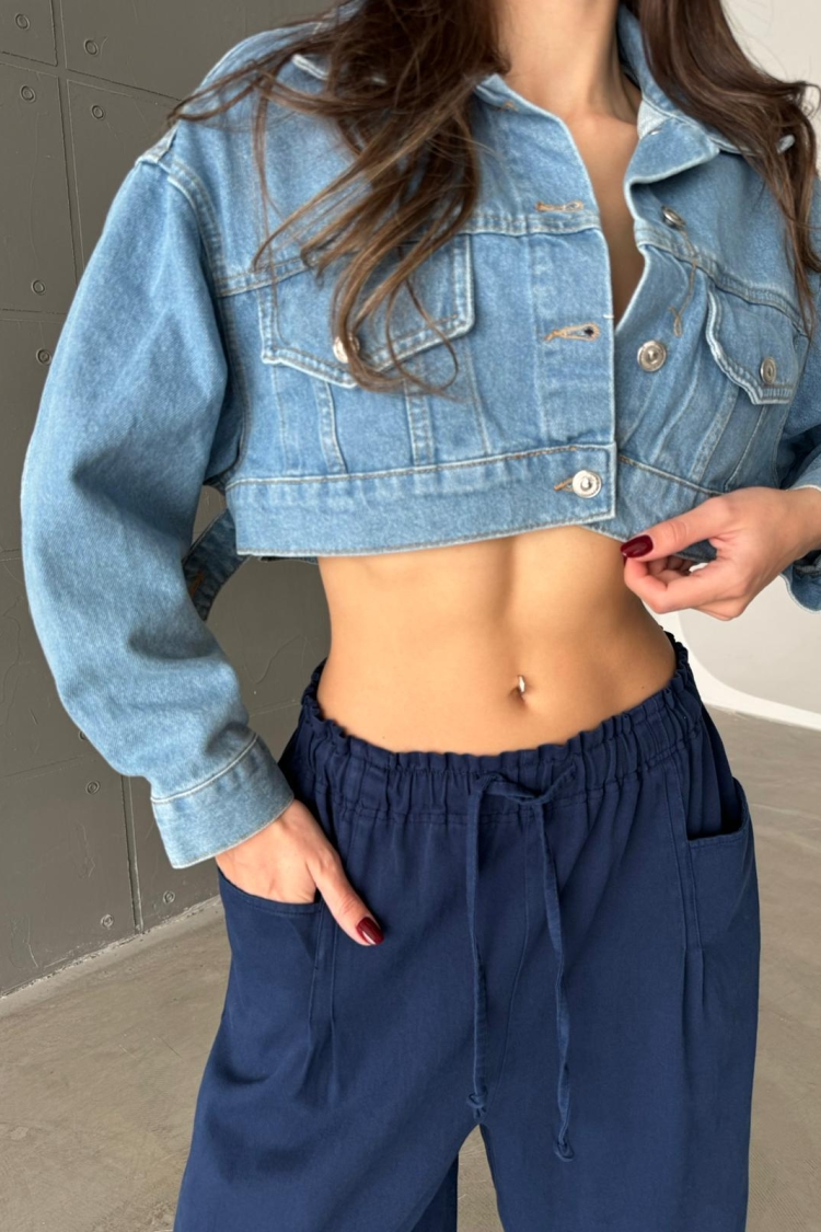 Crop Denim Jacket - Blue