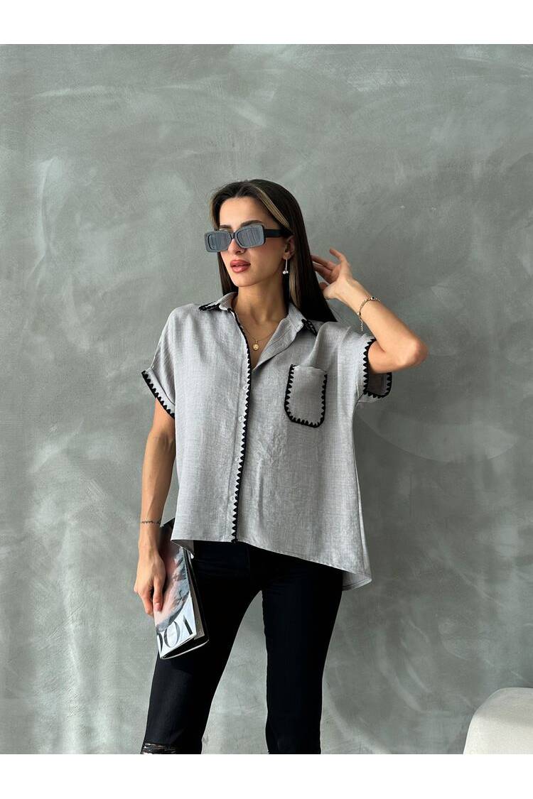 Gray Shepherd Stitched Linen Shirt
