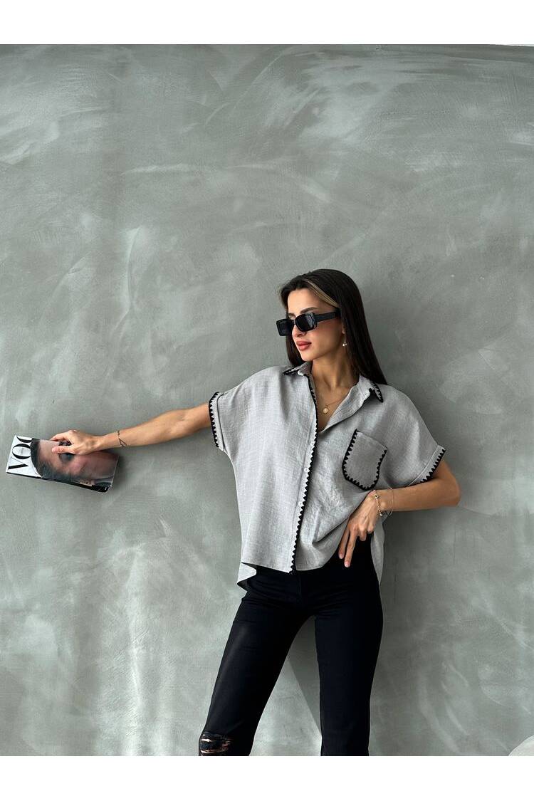 Gray Shepherd Stitched Linen Shirt