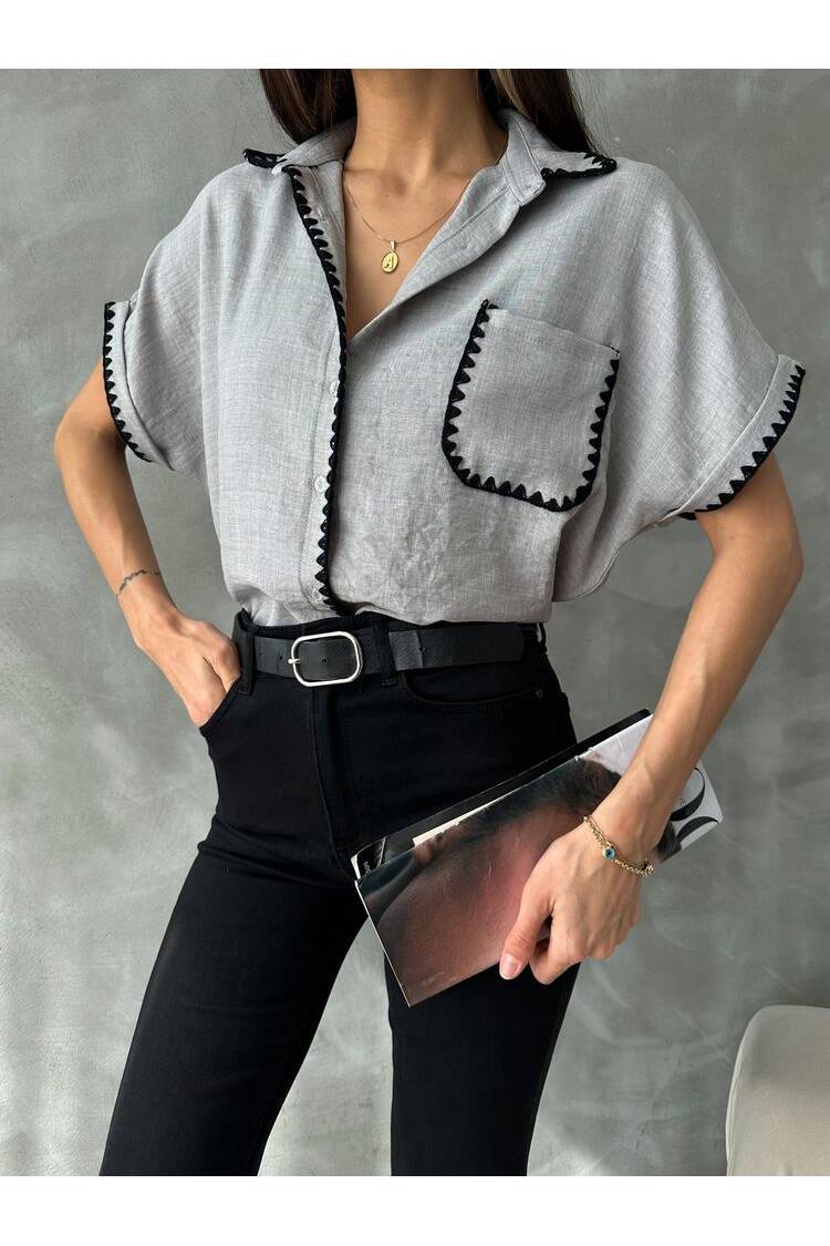 Gray Shepherd Stitched Linen Shirt