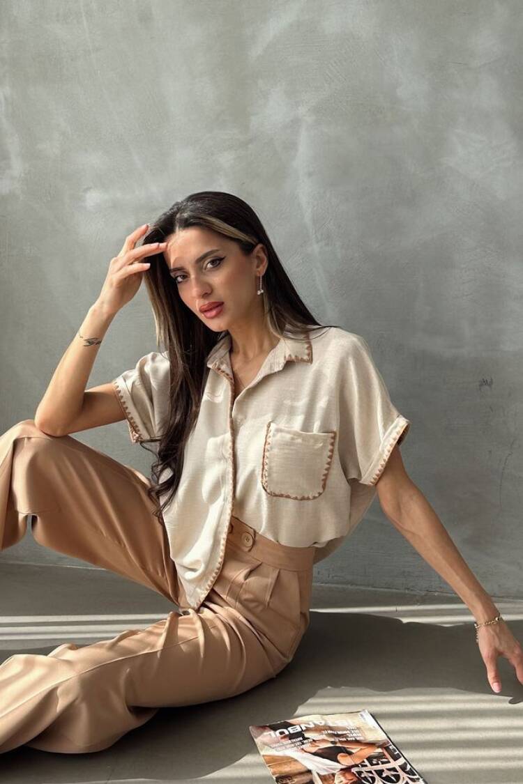 Shepherd Stitched Linen Shirt - Topshow - Globality Store - Women Clothes Wholesale Turkey