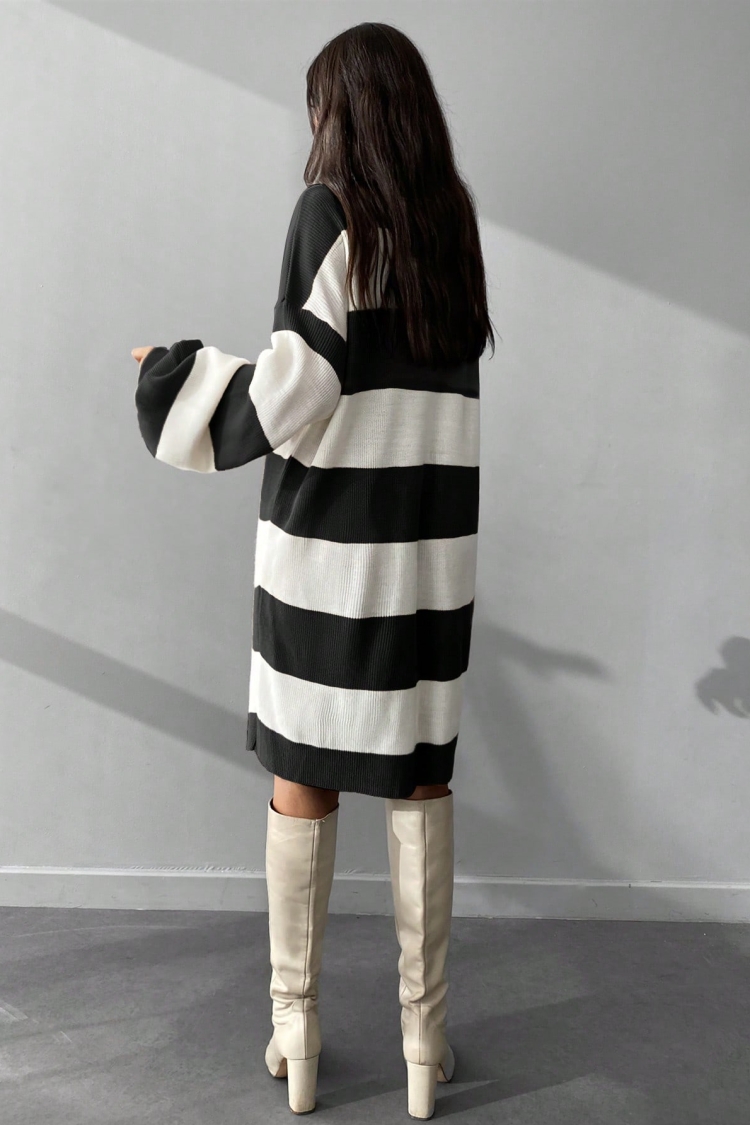 Striped Balloon Sleeve Dress