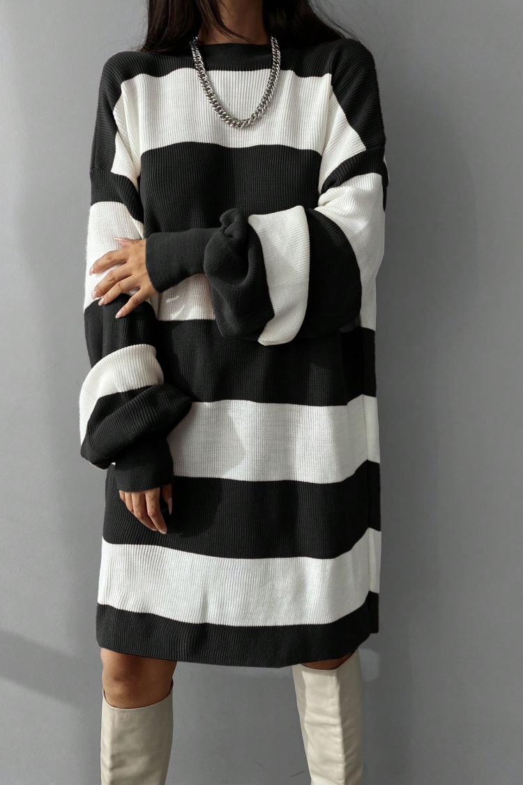 Striped Balloon Sleeve Dress