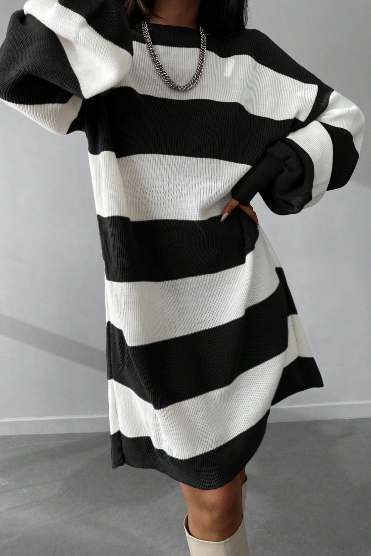 Striped Balloon Sleeve Dress