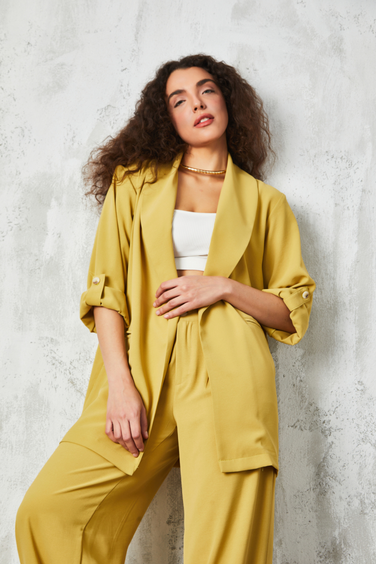 Oil Green Shawl Collar Unlined Jacket