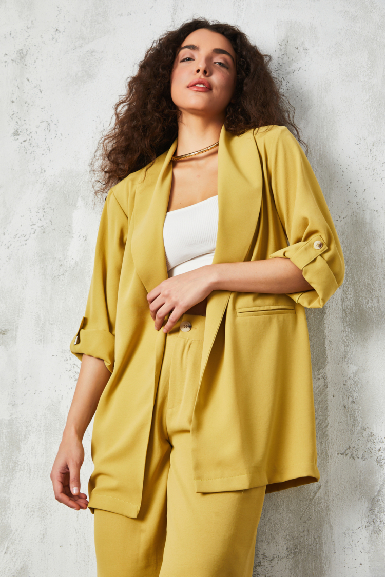 Oil Green Shawl Collar Unlined Jacket