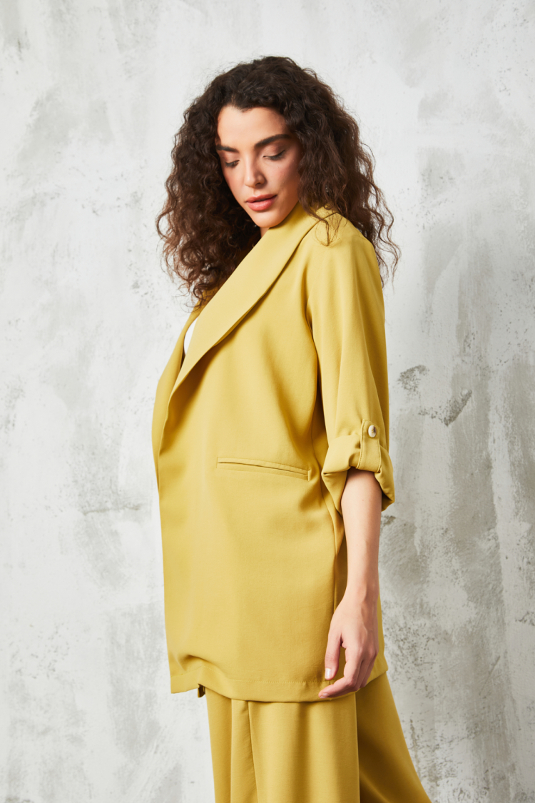 Oil Green Shawl Collar Unlined Jacket