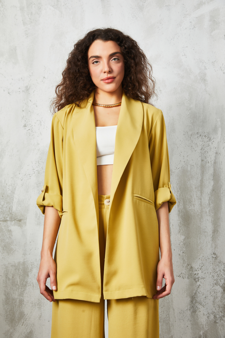 Oil Green Shawl Collar Unlined Jacket
