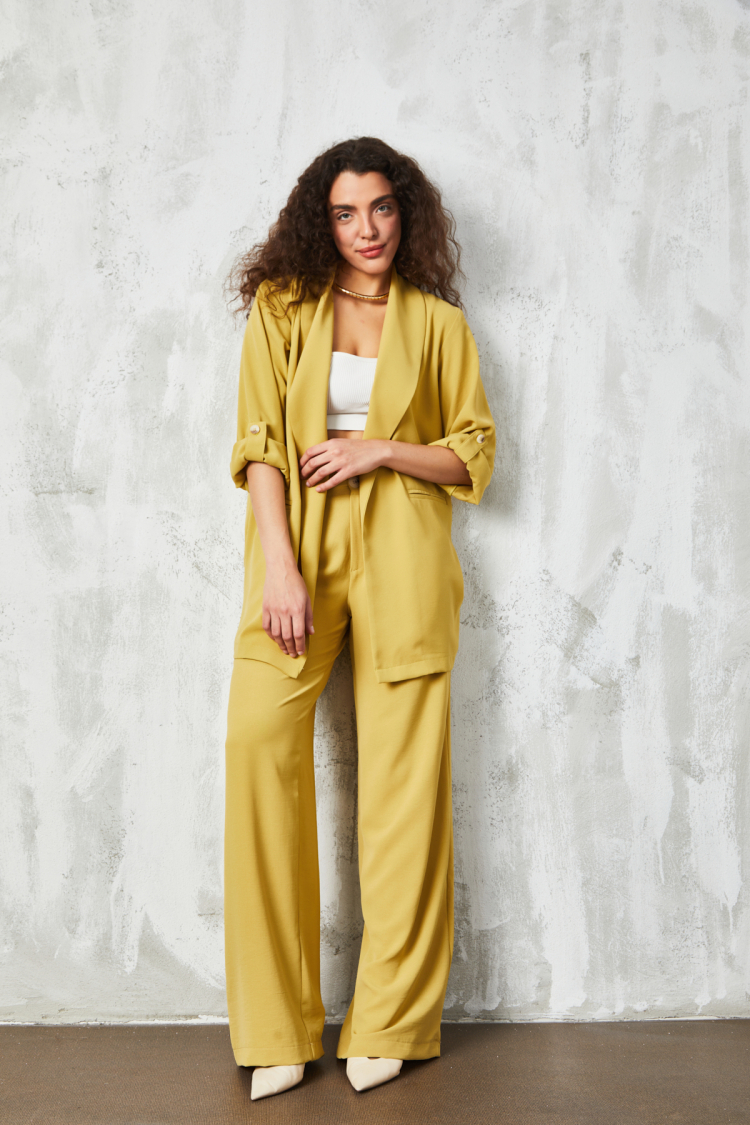 Oil Green Shawl Collar Unlined Jacket