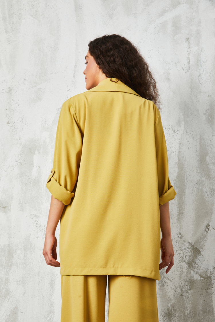 Oil Green Shawl Collar Unlined Jacket
