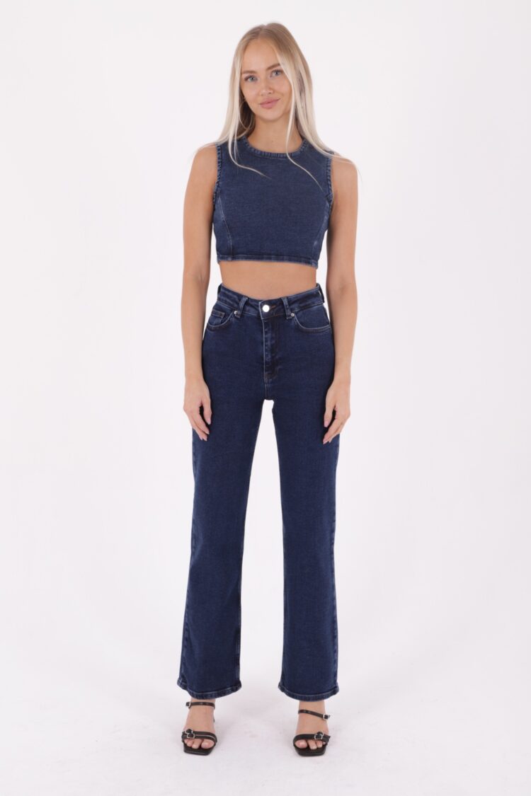 Stitched Wide Leg Relax Jeans - Dark - XLove - Globality Store - Women Clothes Wholesale Turkey