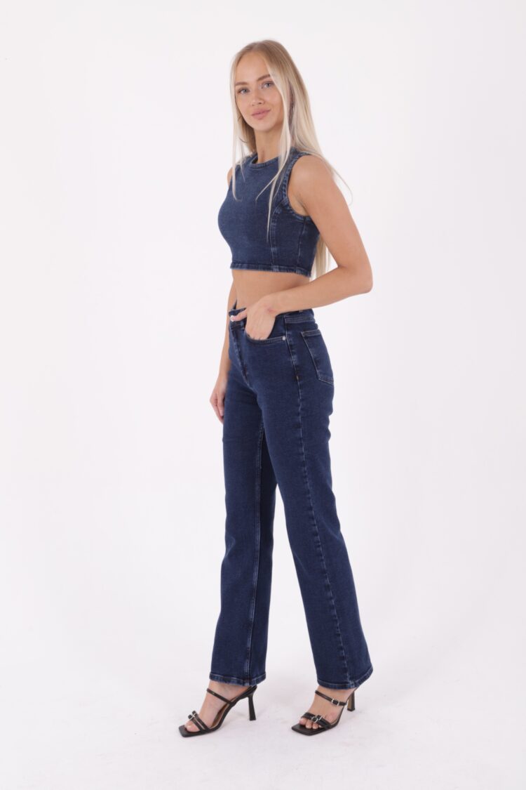 Stitched Wide Leg Relax Jeans - Dark