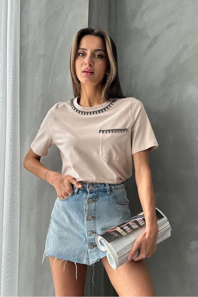 Detailed T-Shirt - Topshow - Globality Store - Women Clothes Wholesale Turkey