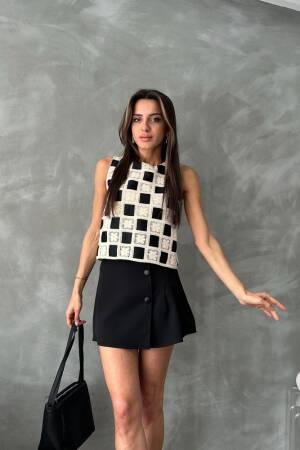 Checker Pattern Crochet Blouse - Brand: Topshow - Women's Clothing Wholesale - Globality Store