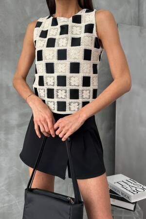Checker Pattern Crochet Blouse - Brand: Topshow - Women's Clothing Wholesale - Globality Store