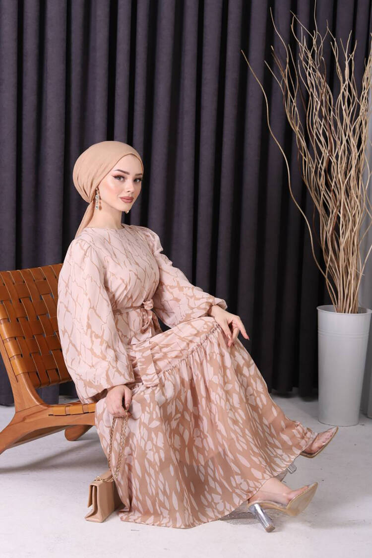 Chiffon Skirt Frilly Patterned Hijab Dress - Mode Roy - Globality Store - Women Clothes Wholesale Turkey