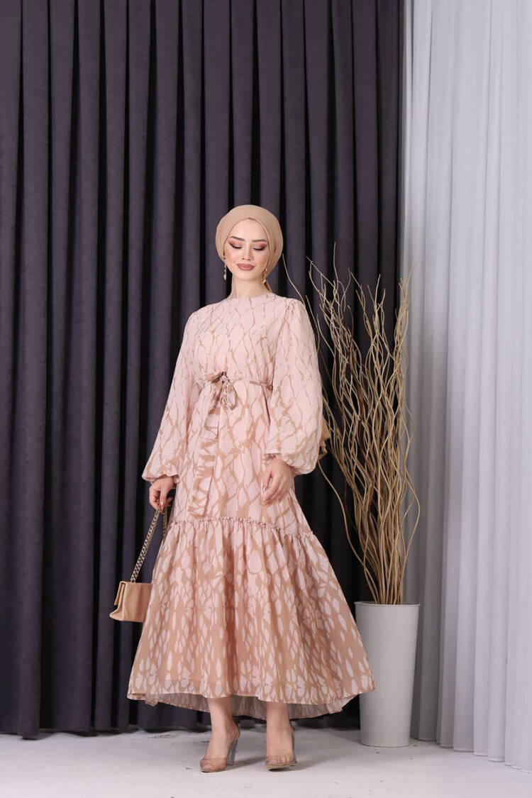 Chiffon Skirt Frilly Patterned Hijab Dress