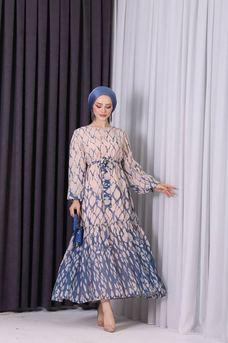 Chiffon Skirt Frilly Patterned Hijab Dress