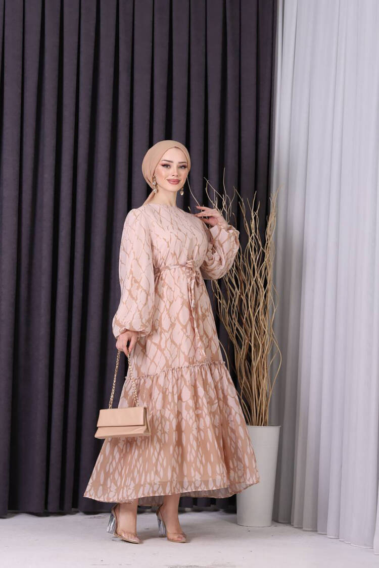 Chiffon Skirt Frilly Patterned Hijab Dress