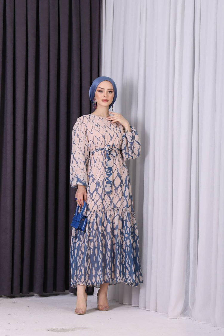 Chiffon Skirt Frilly Patterned Hijab Dress