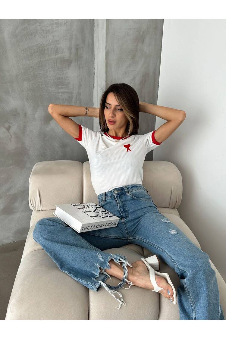 Red Embroidered T-Shirt