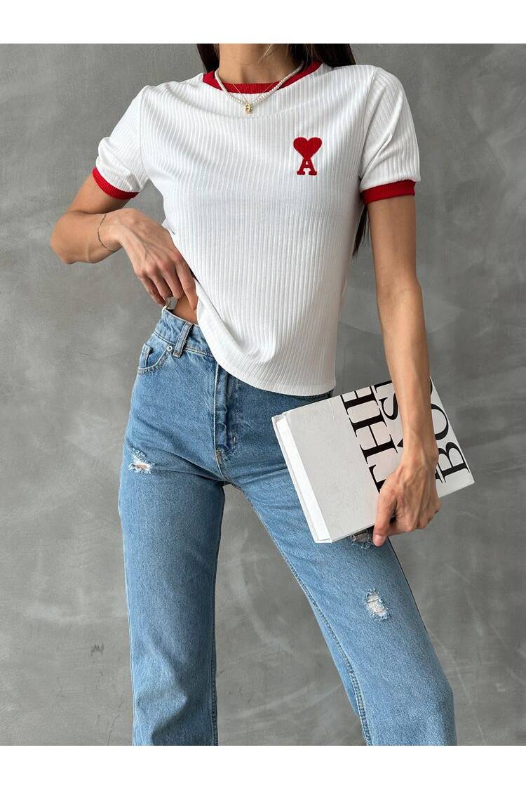 Red Embroidered T-Shirt