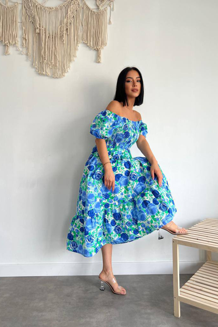 Poplin Patterned Square Neck Gype Dress