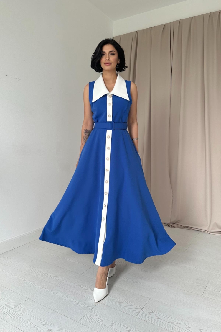 Wide Collar Halter Sleeve Dress - Saks - Elisa - Globality Store - Women Clothes Wholesale Turkey
