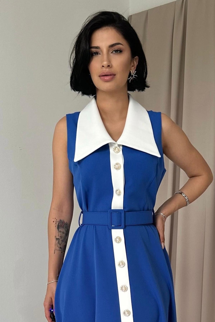 Wide Collar Halter Sleeve Dress - Saks