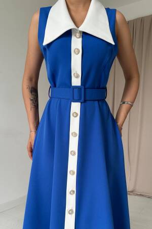 Wide Collar Halter Sleeve Dress - Saks - Elisa - Globality Store - Women Clothes Wholesale Turkey