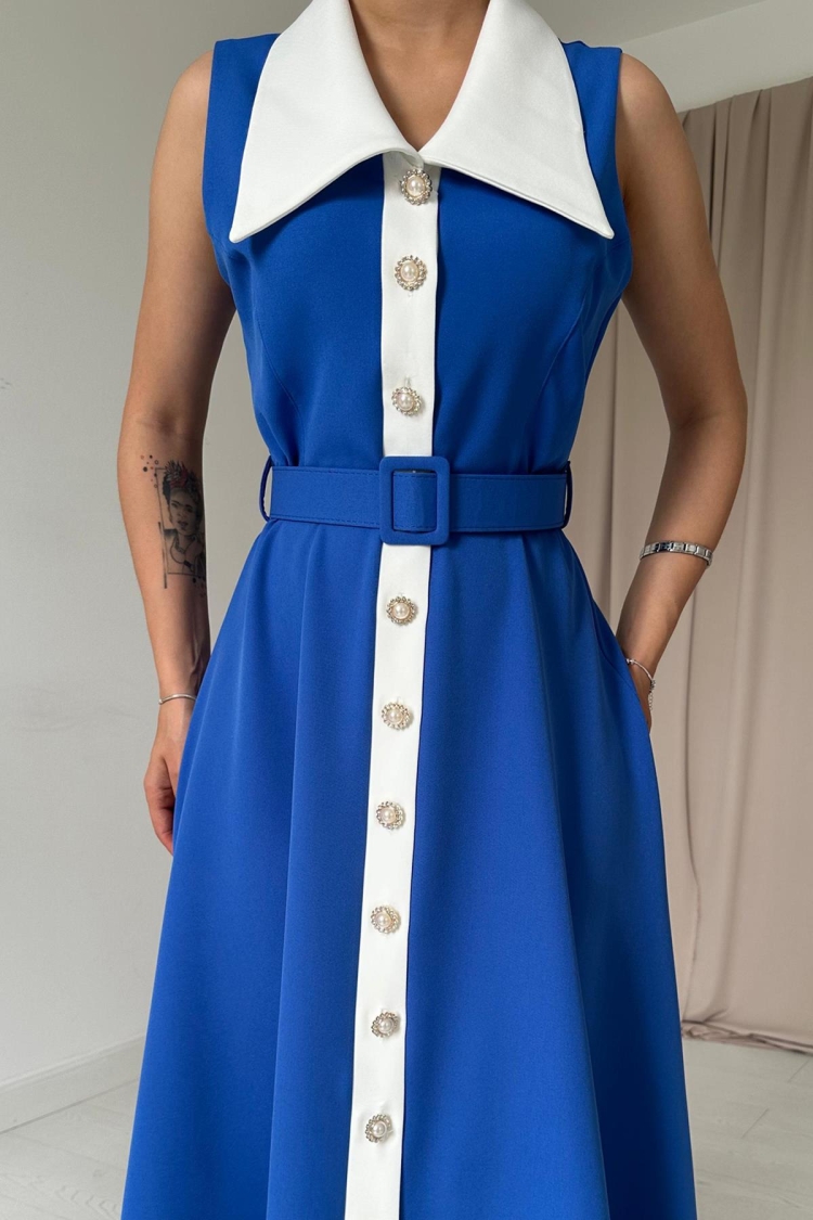 Wide Collar Halter Sleeve Dress - Saks