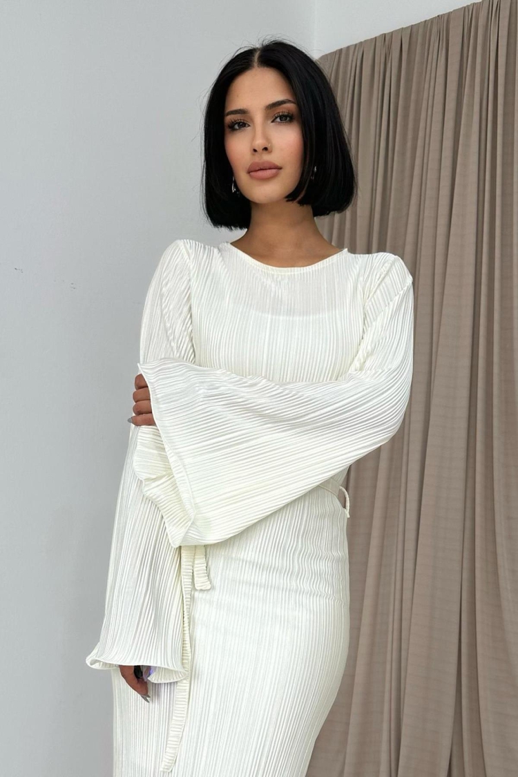 Spanish Sleeve Pleated Dress - Elisa - Globality Store - Women Clothes Wholesale Turkey