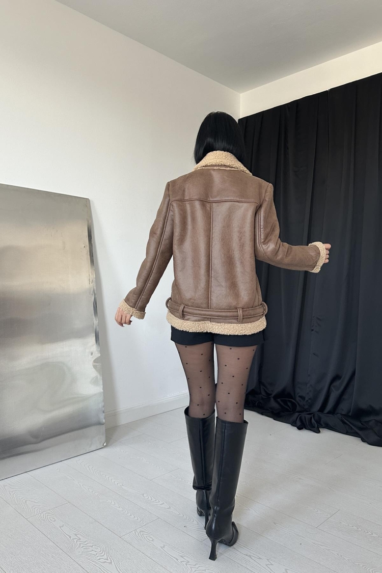 Fur Jacket With Epaulettes - Tan