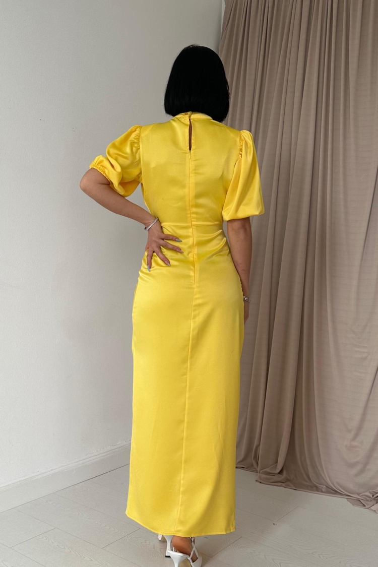 Gathered Satin Dress - Elisa - Globality Store - Women Clothes Wholesale Turkey