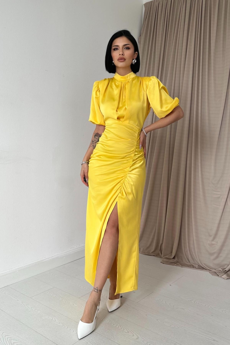 Gathered Satin Dress