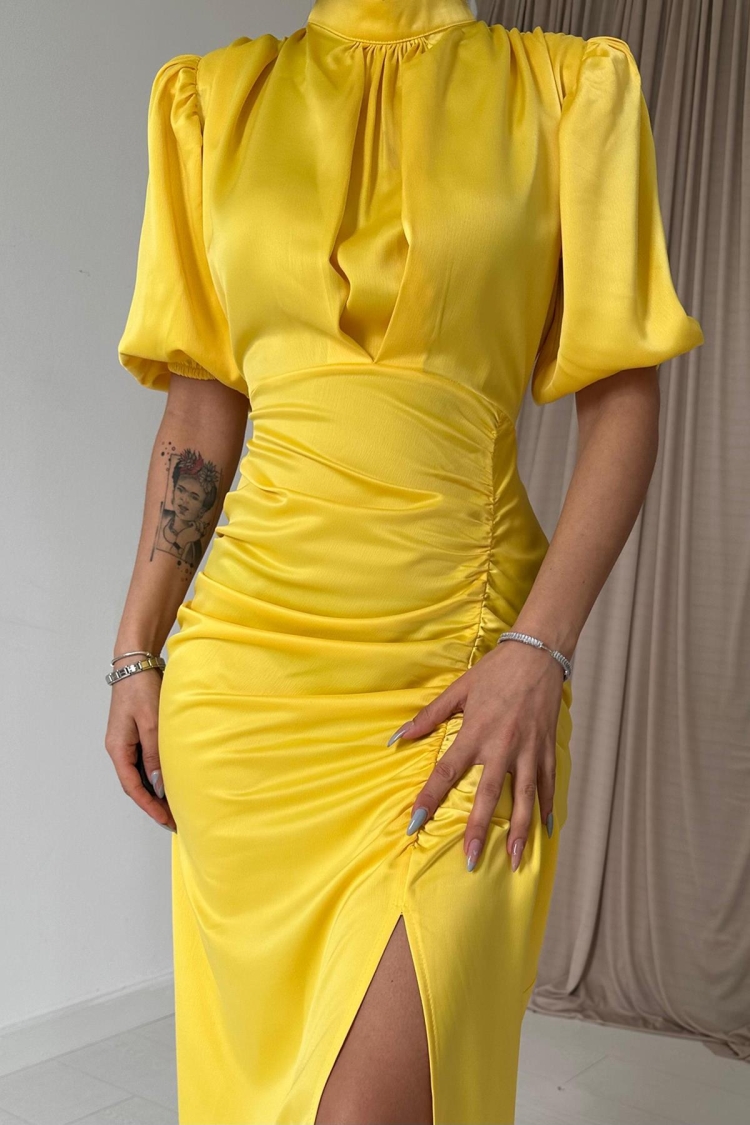 Gathered Satin Dress