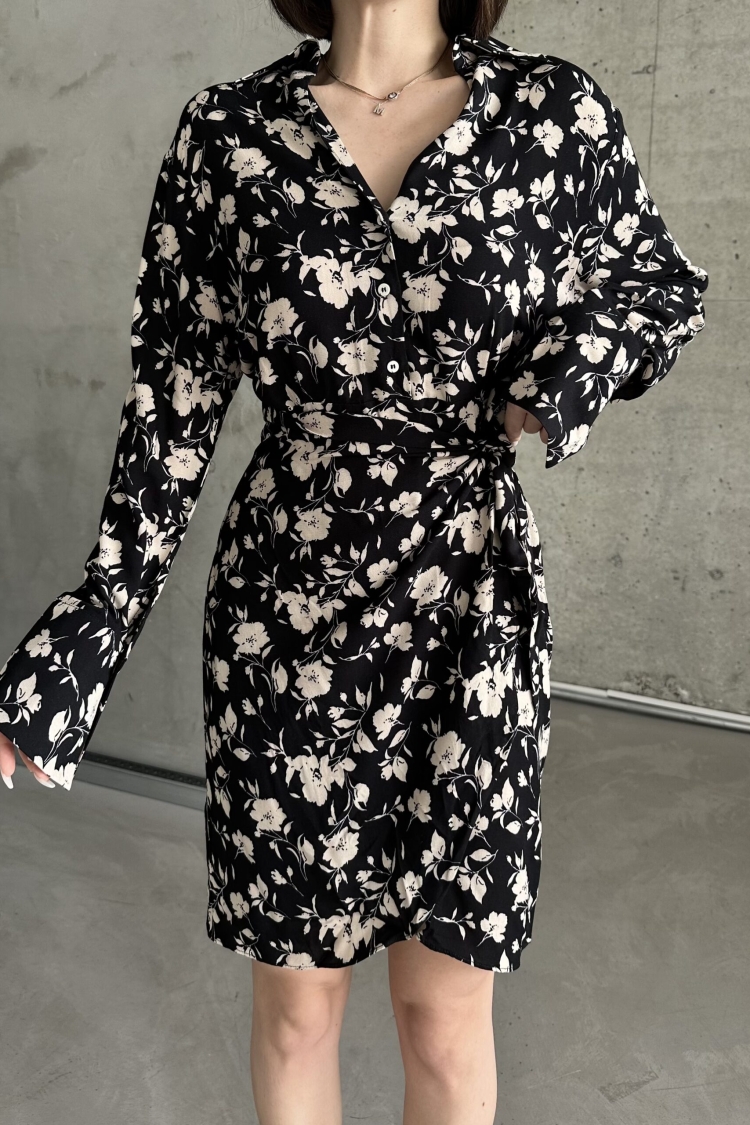 Tulip Collar Shirt Pattern Dress - My Fashion - Globality Store - Women Clothes Wholesale Turkey