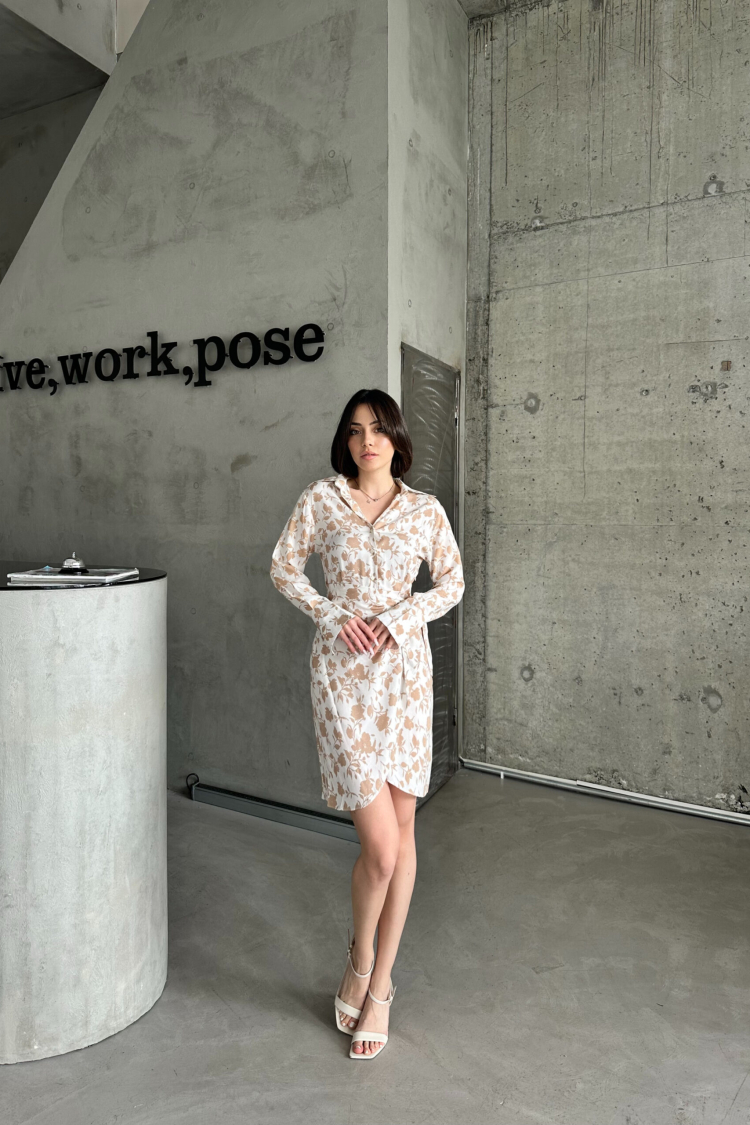 Tulip Pattern Shirt Collar Dress