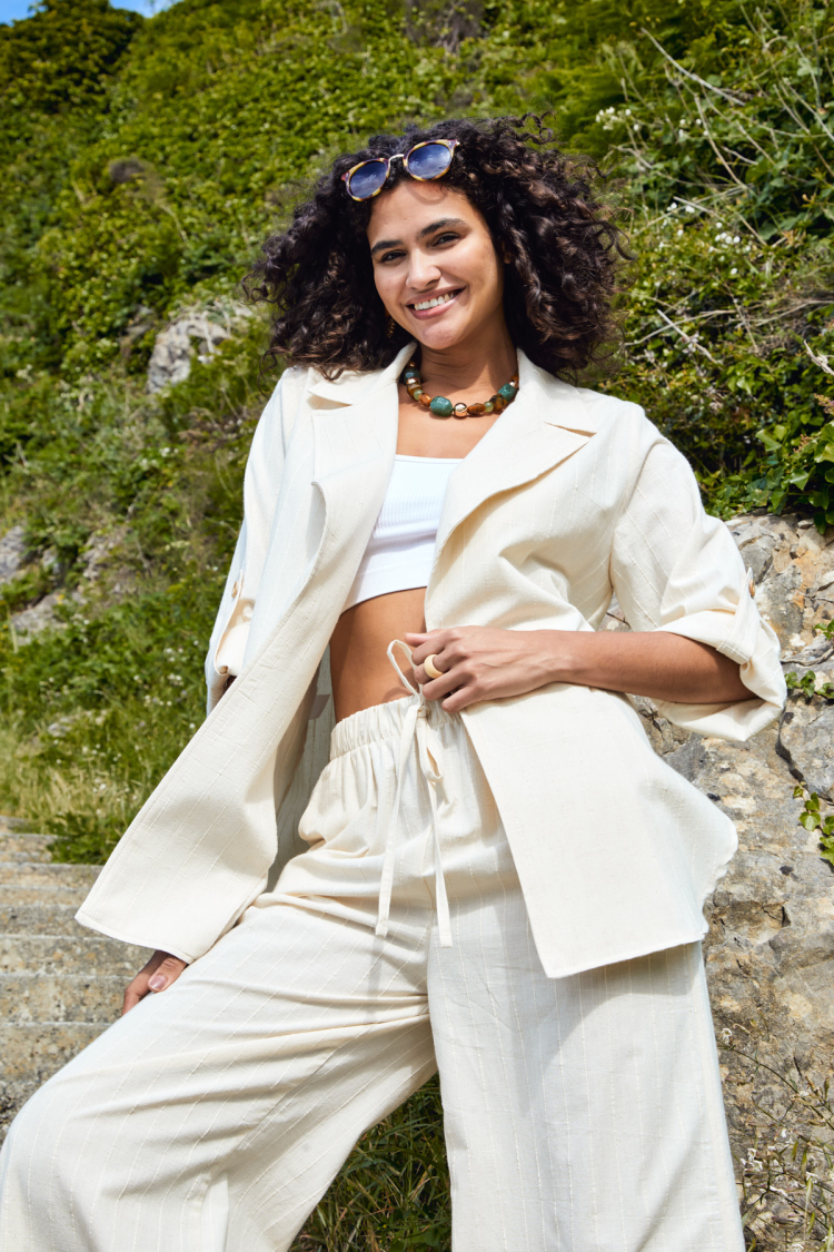 Natur Wide Cut Linen Jacket - First Angels - Globality Store - Women Clothes Wholesale Turkey