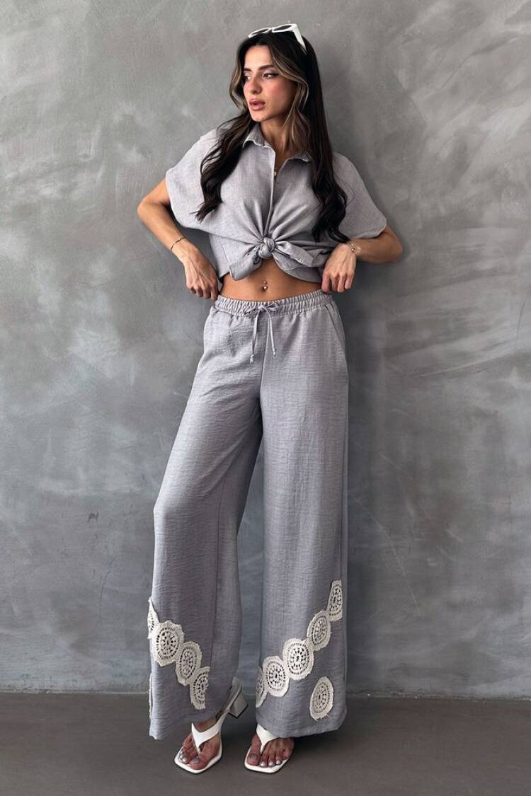 Gray D 2441 Lace-up Trousers - Topshow - Globality Store - Women Clothes Wholesale Turkey