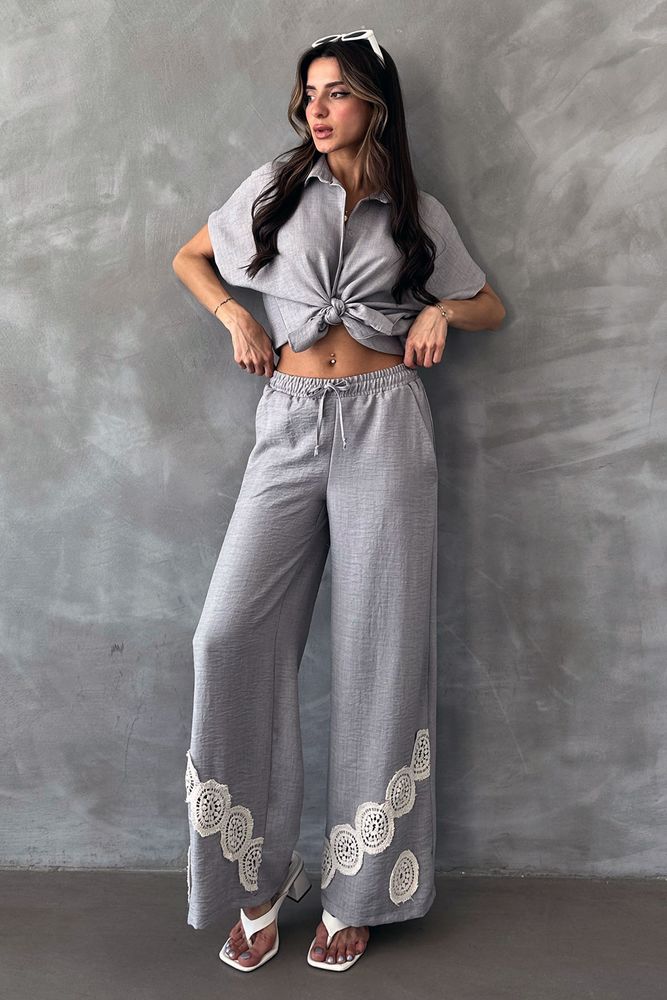 Gray D 2441 Lace-up Trousers - Topshow - Globality Store - Women Clothes Wholesale Turkey