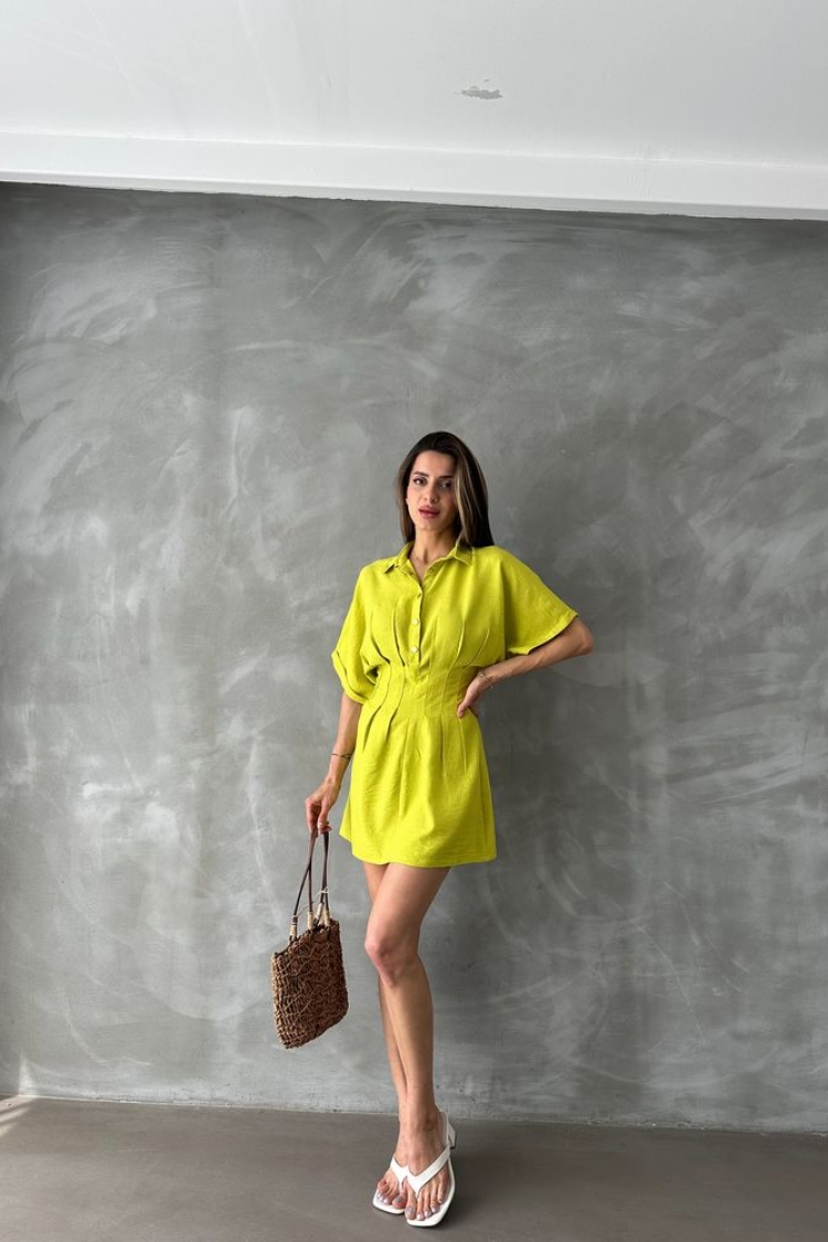 PistachioShort Linen Dress - Topshow - Globality Store - Women Clothes Wholesale Turkey