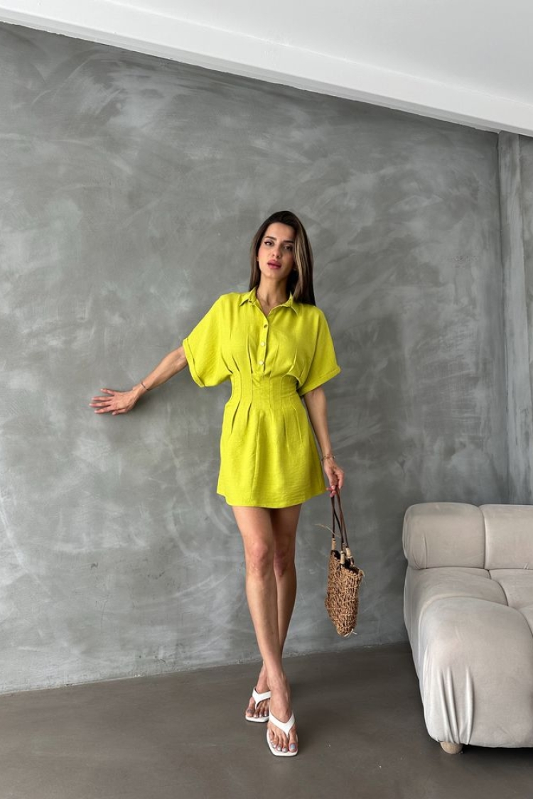 PistachioShort Linen Dress